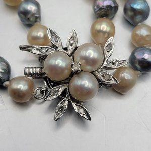 Vintage Double Strand of baroque pearls 14K diamond Clasp
